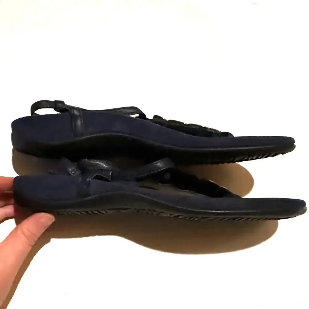 Vionic Navy and White Silver Coin Strap Comfort Sandals Women's 8